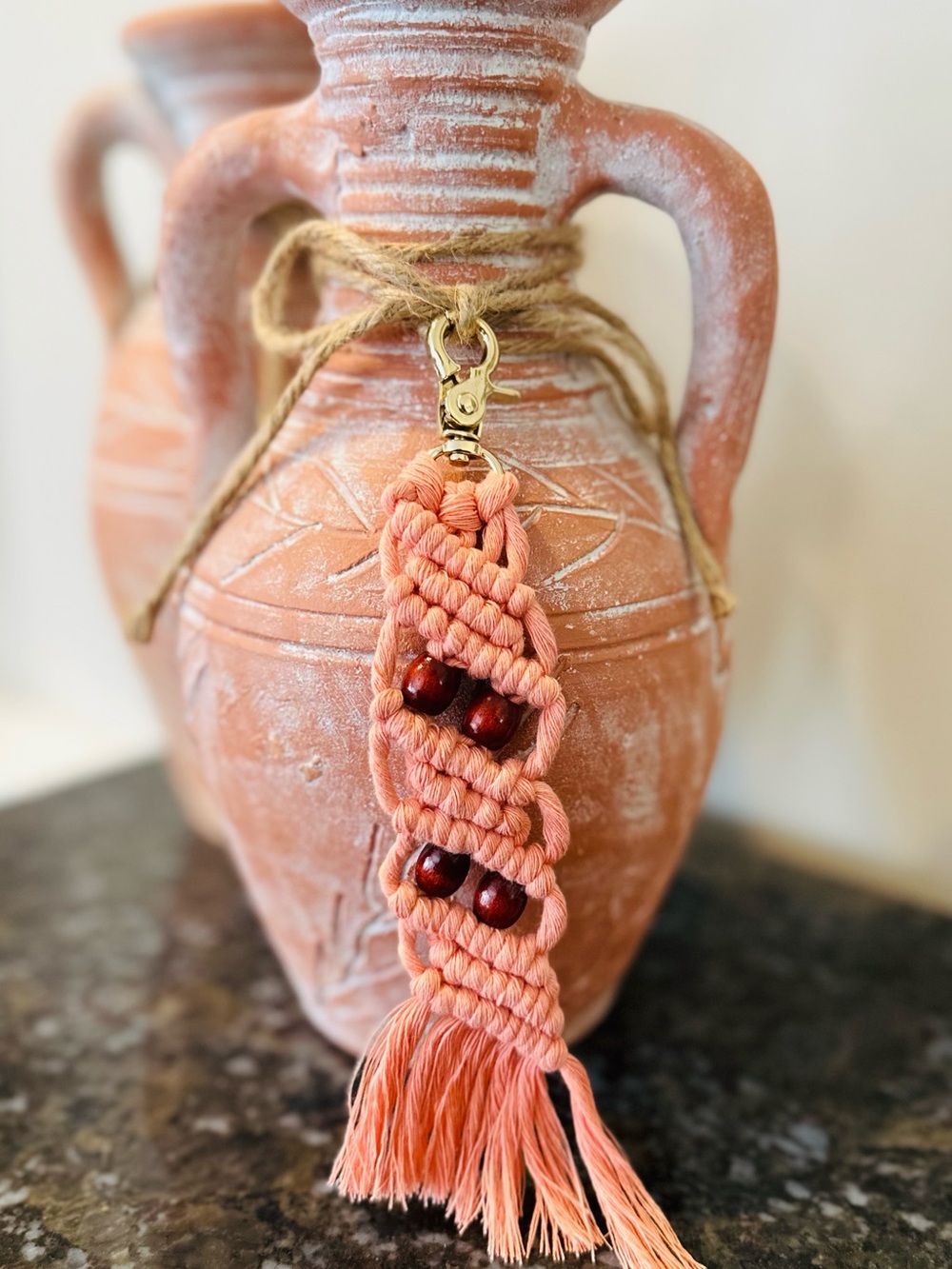 Handmade Boho Macrame Beaded Keychain Bag Charm